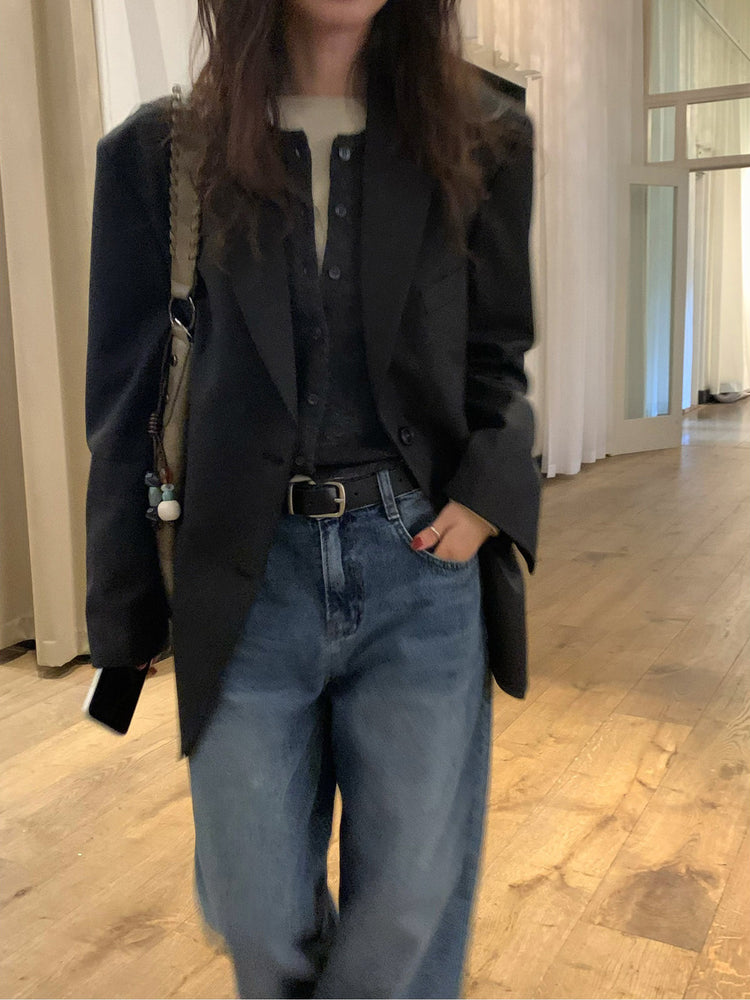 復古美刷色微鬆直筒牛仔褲