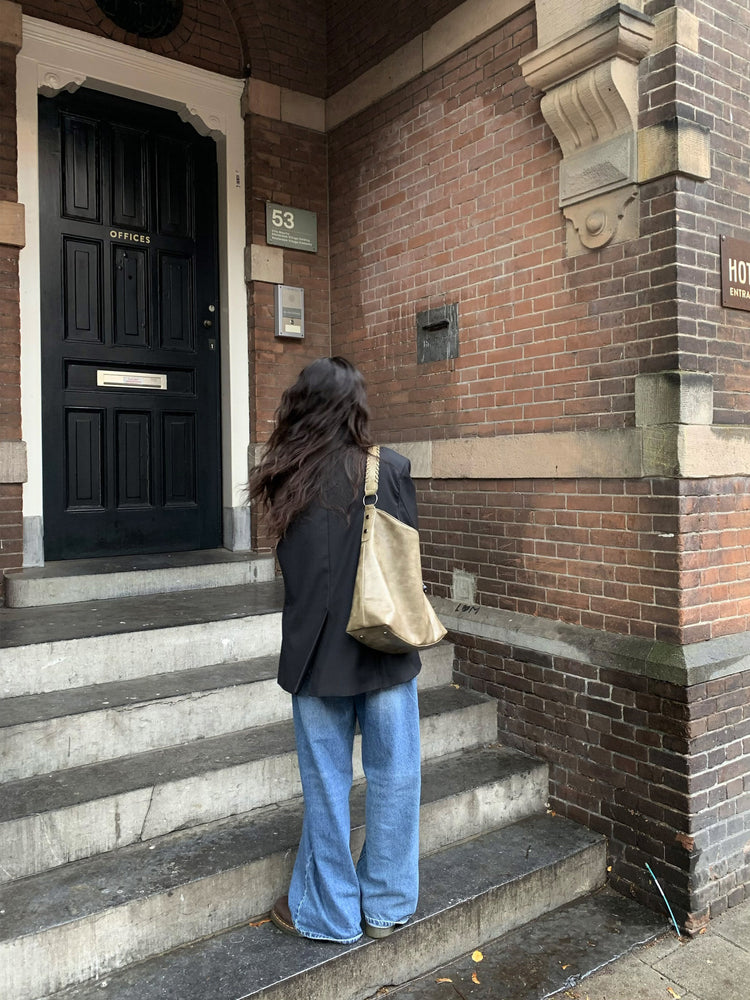 復古美刷色微鬆直筒牛仔褲