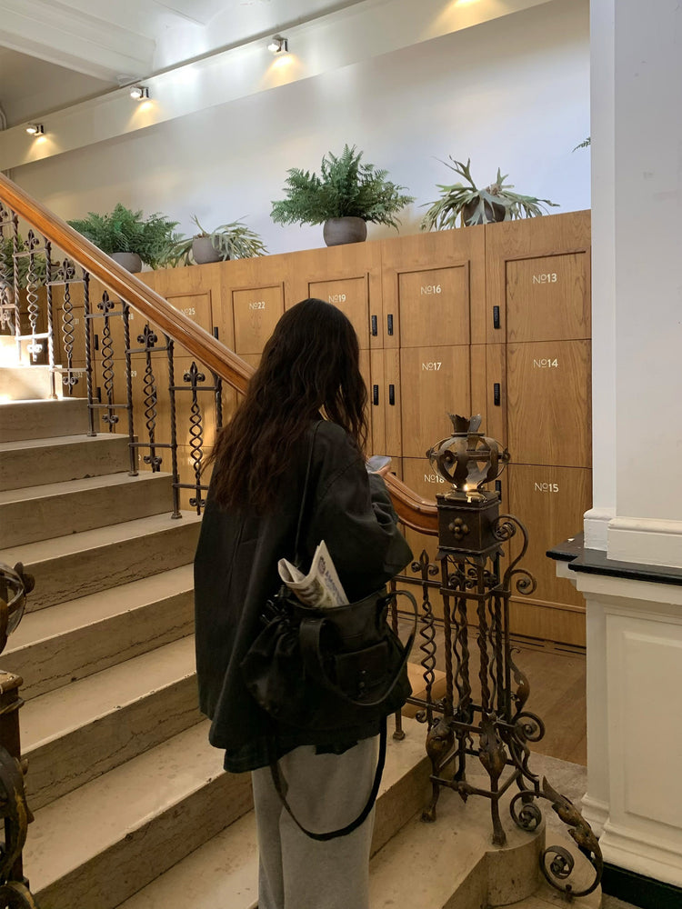 Unisex皮帶扣細節廓形棉褲