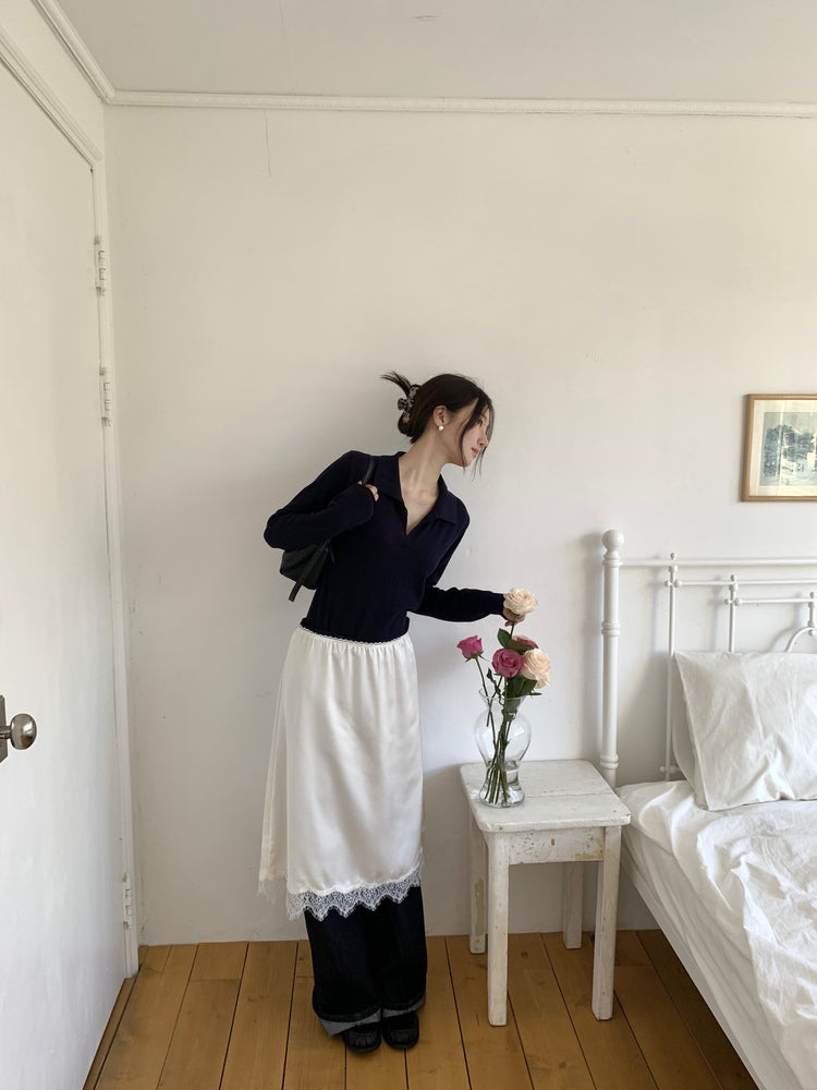 霧光澤蕾絲邊半裙