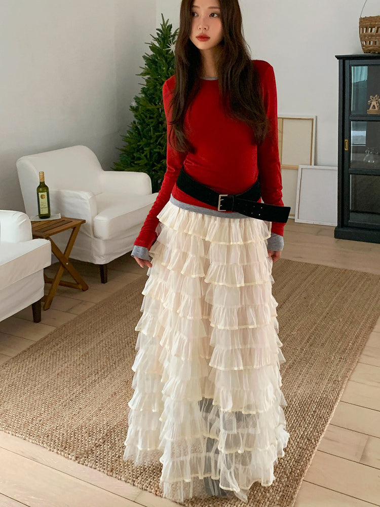 極美透紗蛋糕層次感及踝裙