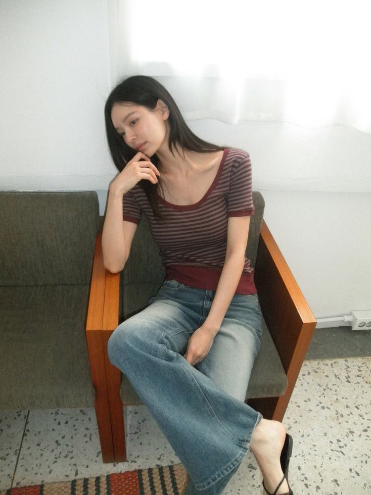 條紋束口修身細節上衣