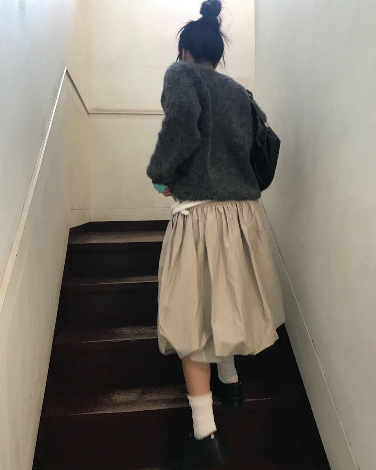 寬腰頭泡泡中裙