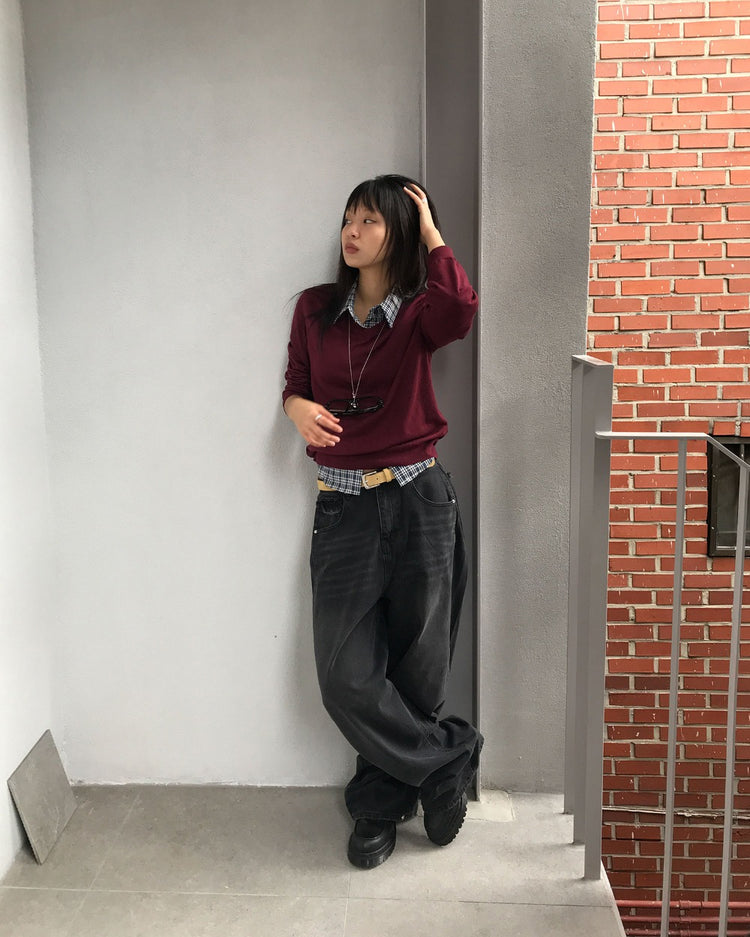 微透美色V領針織衫