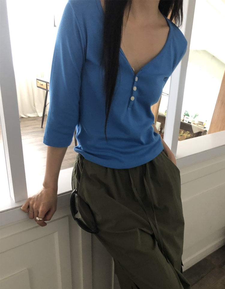 亨利V領七分袖上衣