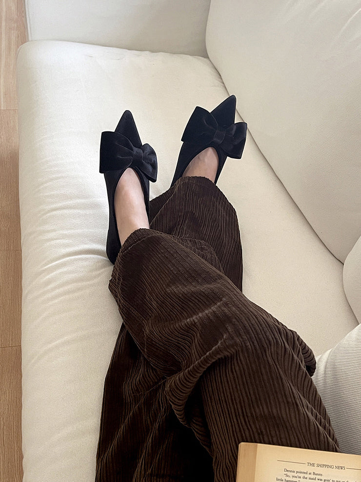 經典蝴蝶結絲絨質感尖頭鞋