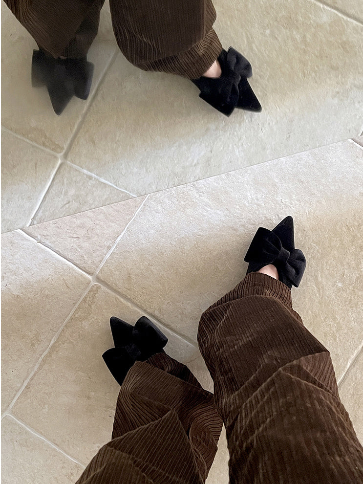 經典蝴蝶結絲絨質感尖頭鞋