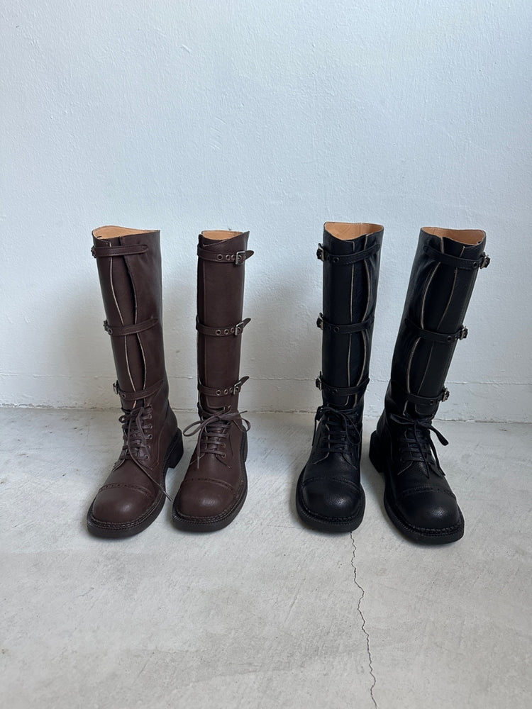 率性側扣綁帶長靴