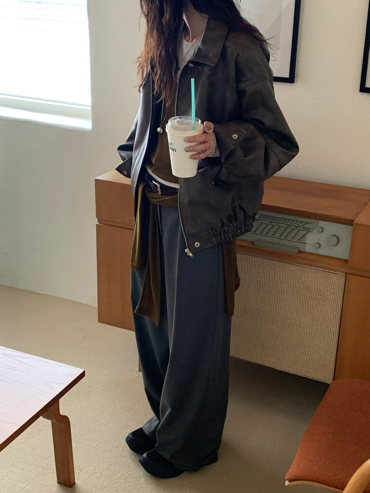 條紋內壓褶細節直褲