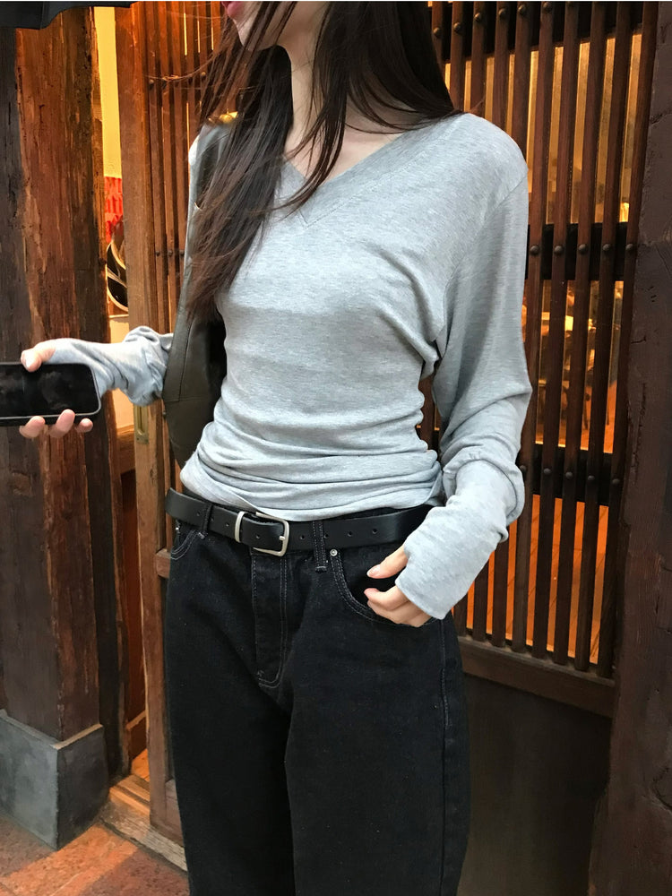 V領袖扣細節修腰上衣