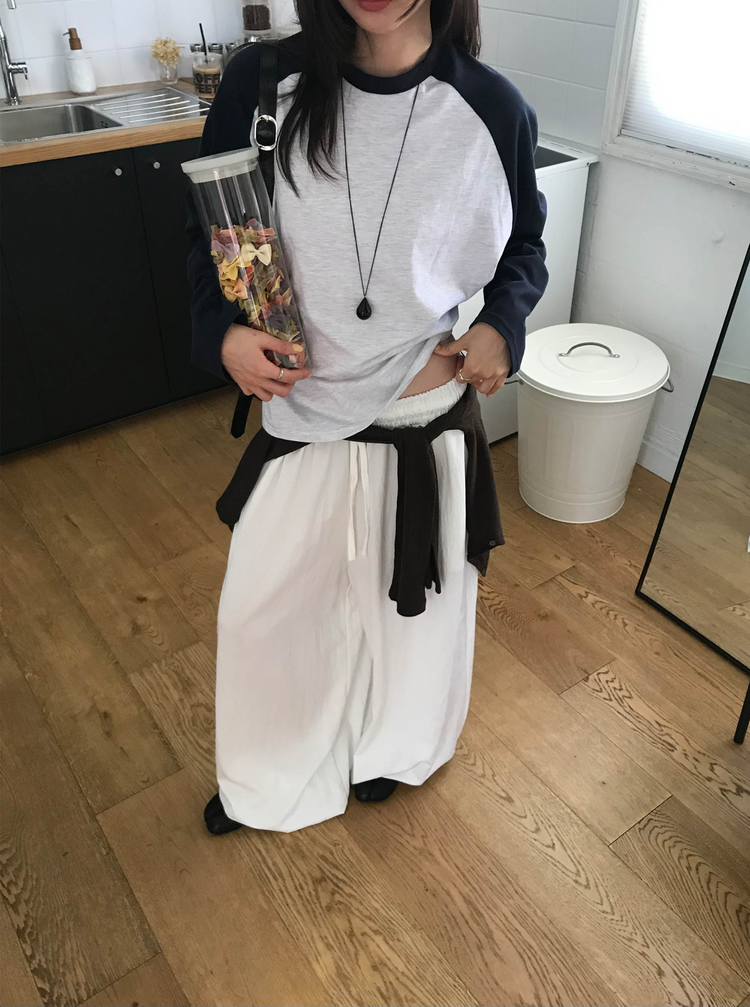 撞色牛角袖上衣