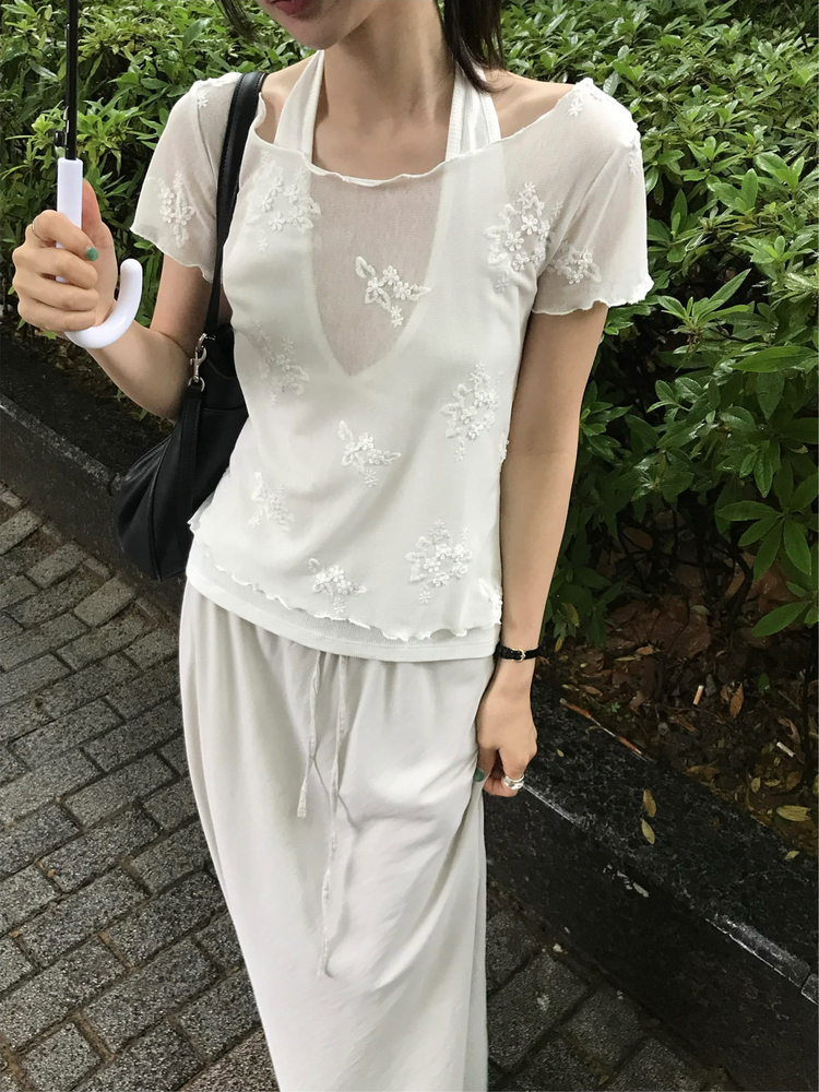 輕薄細腰頭抽繩及踝裙
