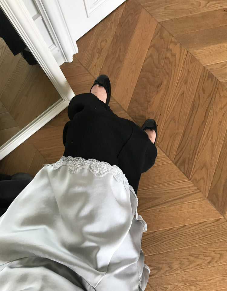 霧光澤蕾絲細節連身裙