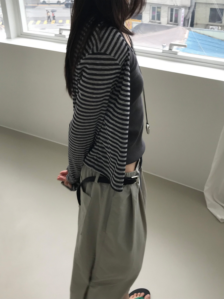 透膚撞色條紋修身外套