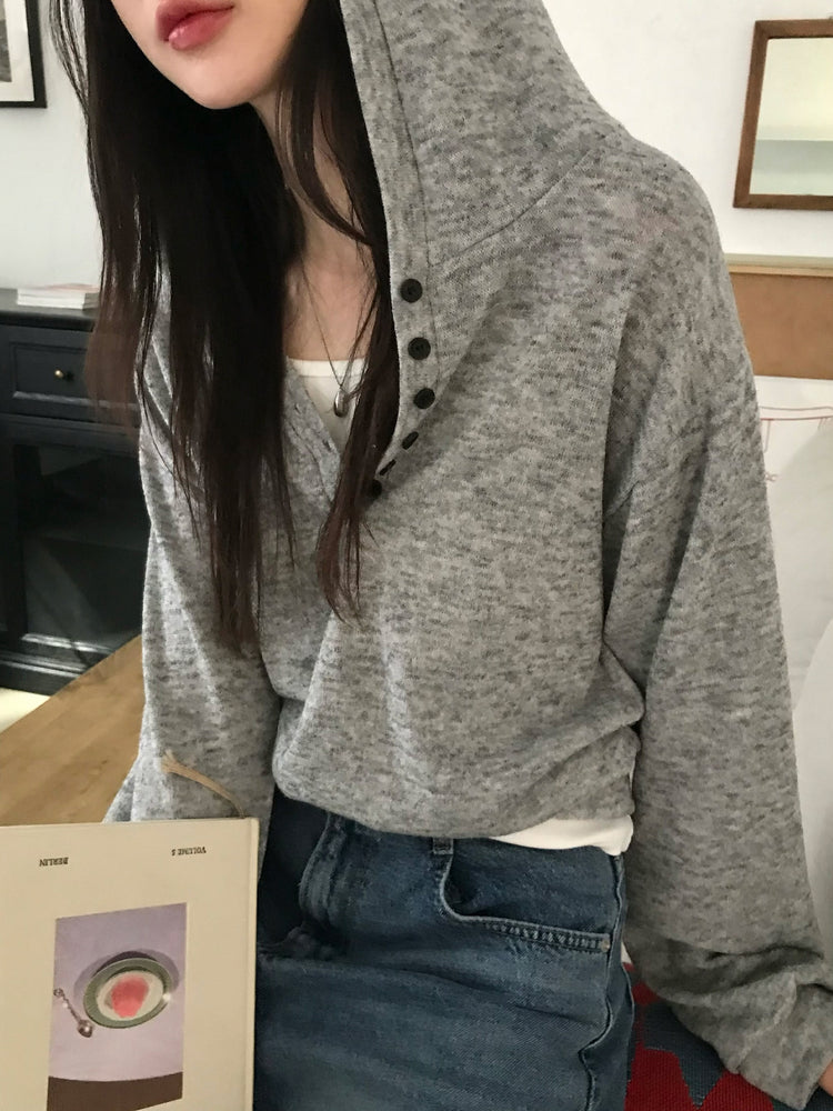 混色扣鈕細節連帽上衣