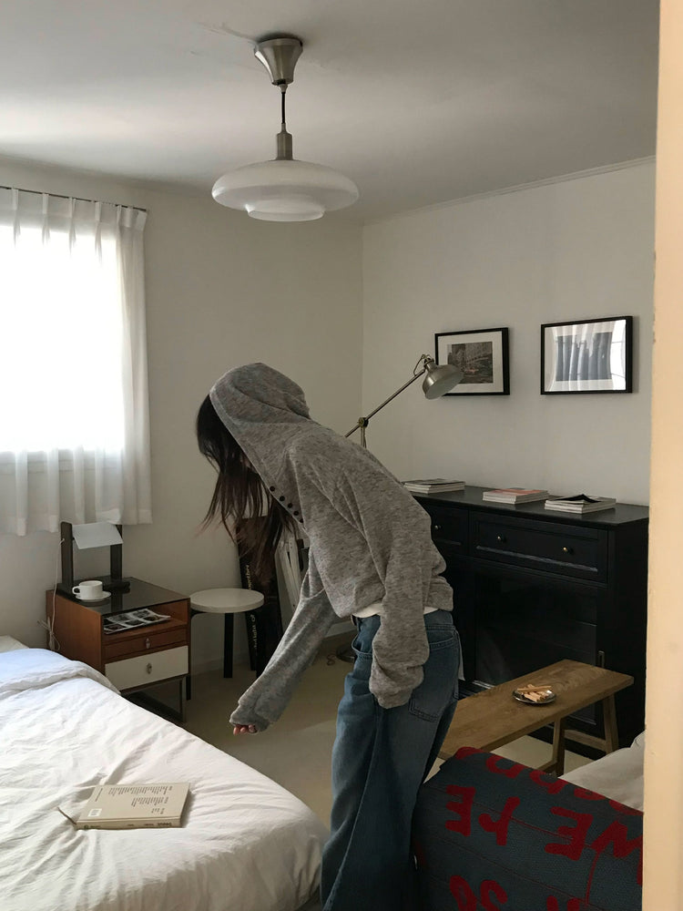 混色扣鈕細節連帽上衣