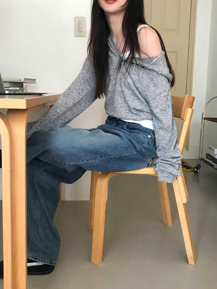 混色扣鈕細節連帽上衣