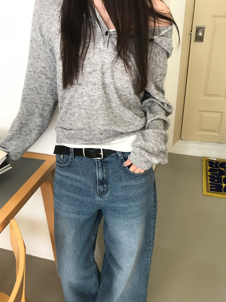 混色扣鈕細節連帽上衣