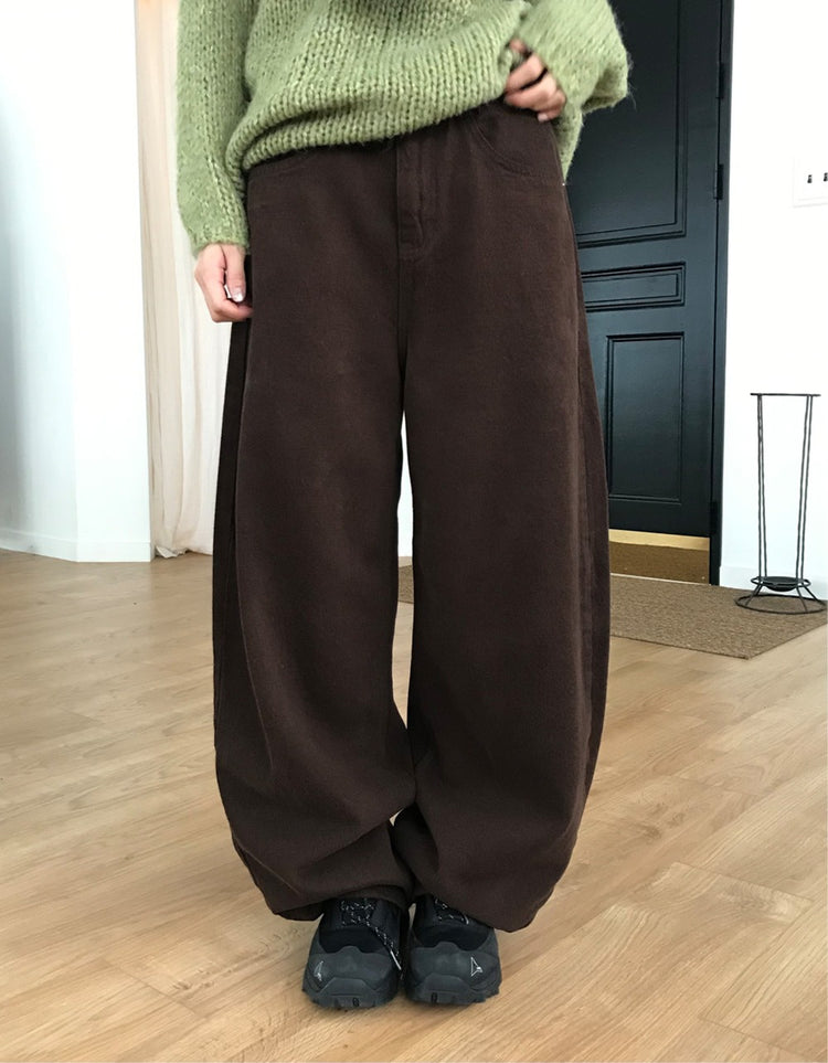 基礎美色內刷毛繭型褲