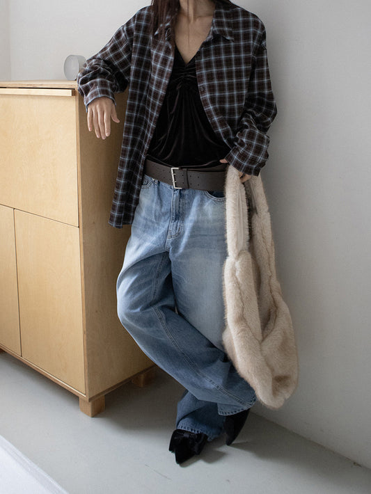 美色撞色格紋襯衫