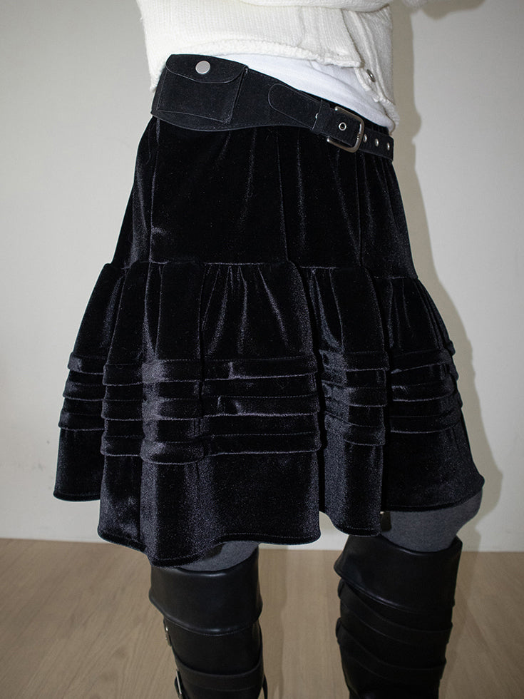 絲絨質感層次蛋糕半裙