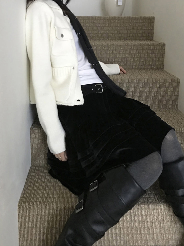 絲絨質感層次蛋糕半裙