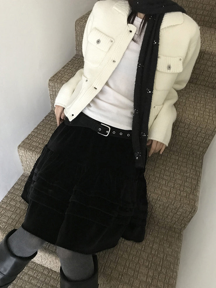 絲絨質感層次蛋糕半裙