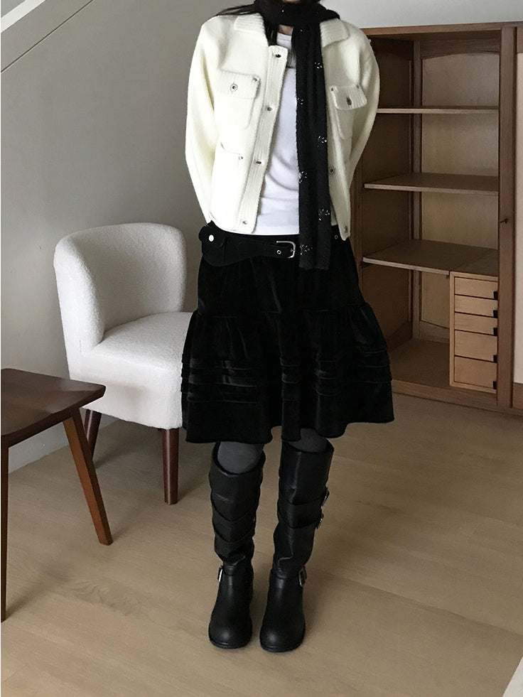 絲絨質感層次蛋糕半裙