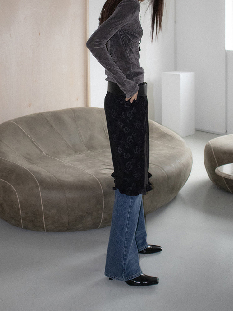 微透美肩絲絨質感上衣