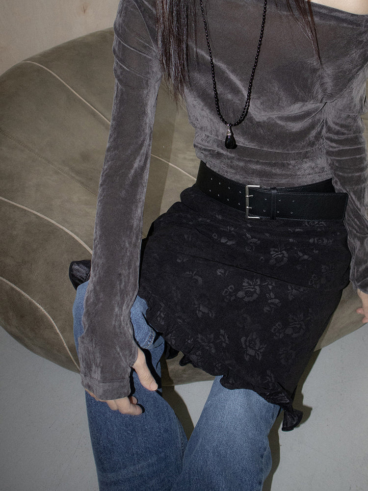 微透美肩絲絨質感上衣