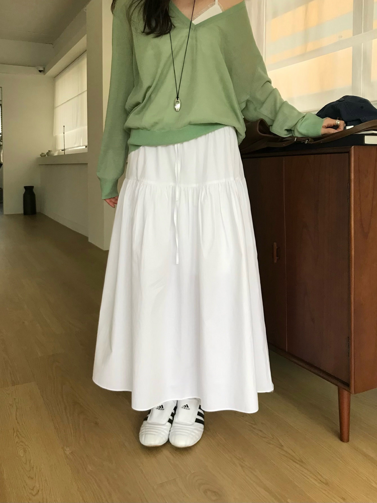 細腰頭抽繩壓褶傘裙