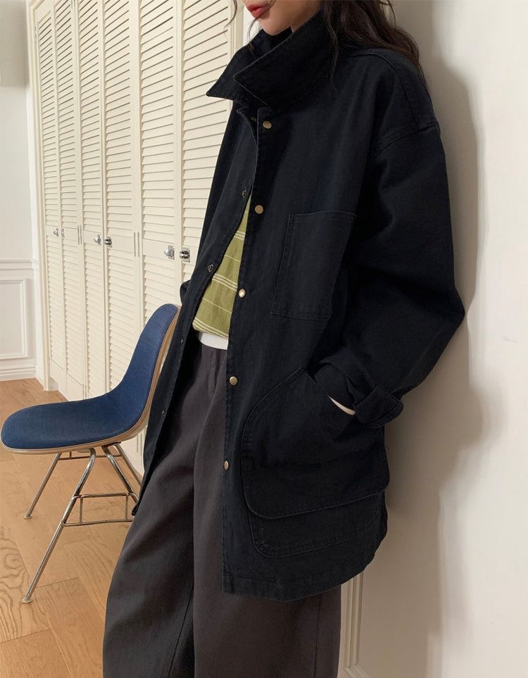 Unisex復古洗水細節寬鬆外套