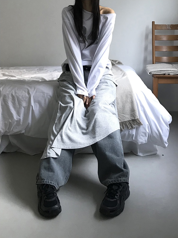 美肩數字印花休閒上衣