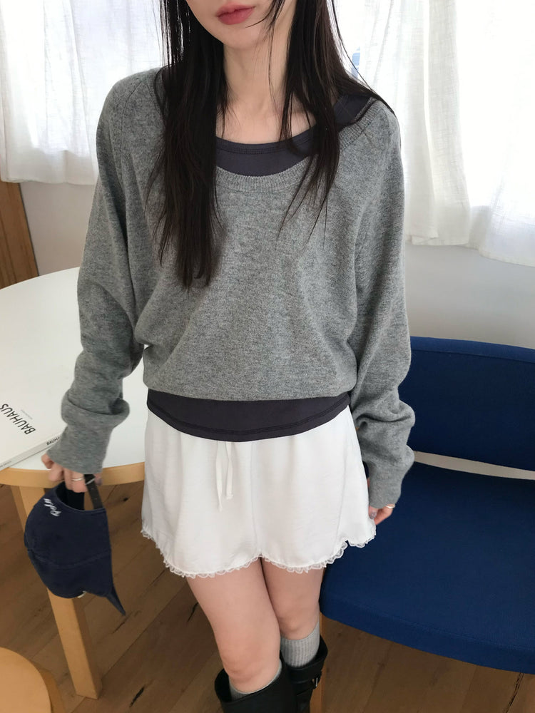 光澤感蕾絲邊細節短裙