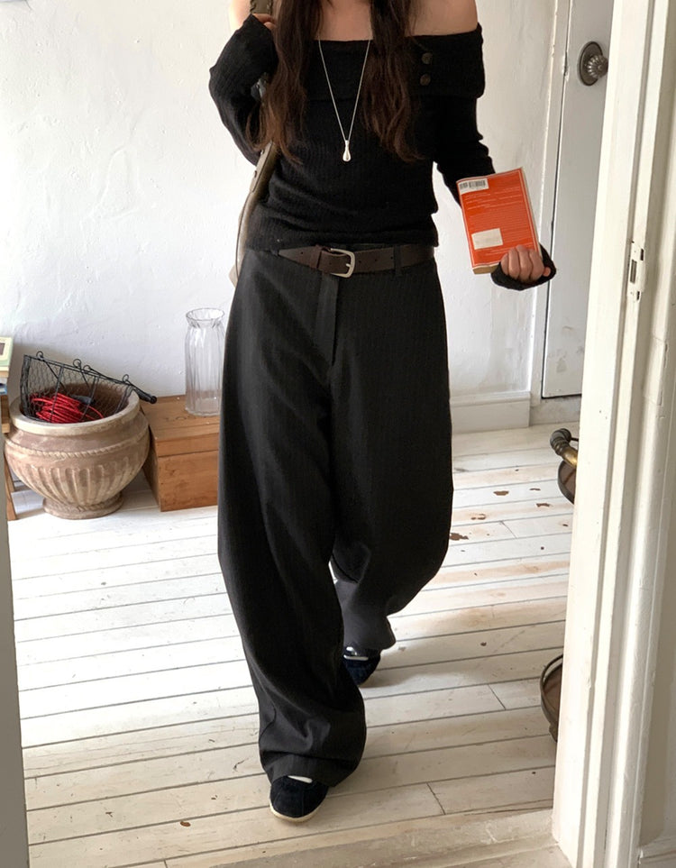 Fw ver.條紋側壓褶細節直褲