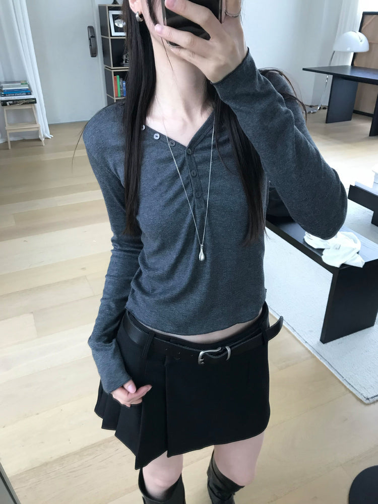 不對稱側扣百褶裙褲