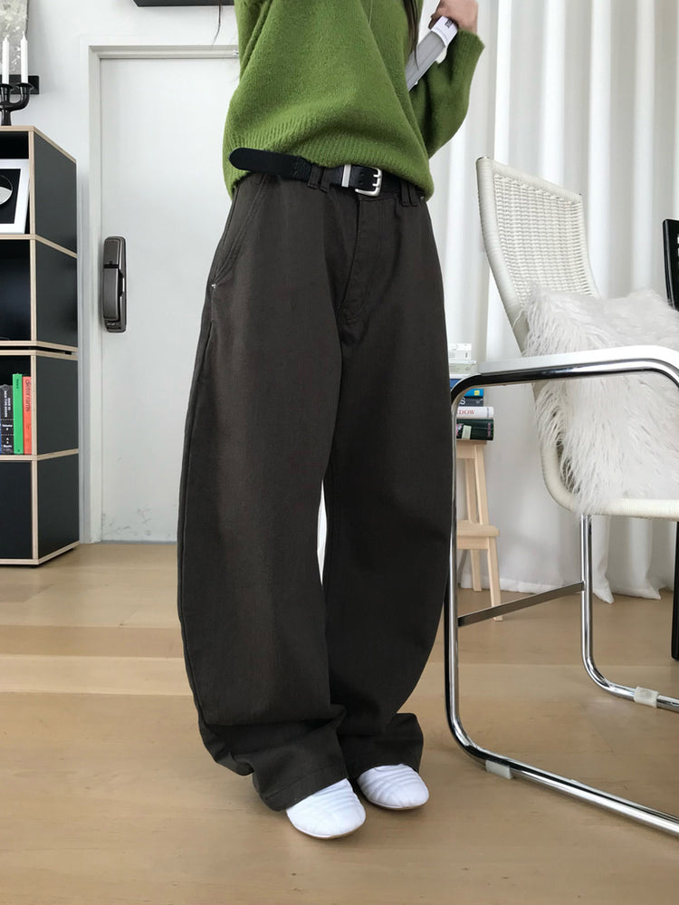 美色雙腰扣細節繭型褲