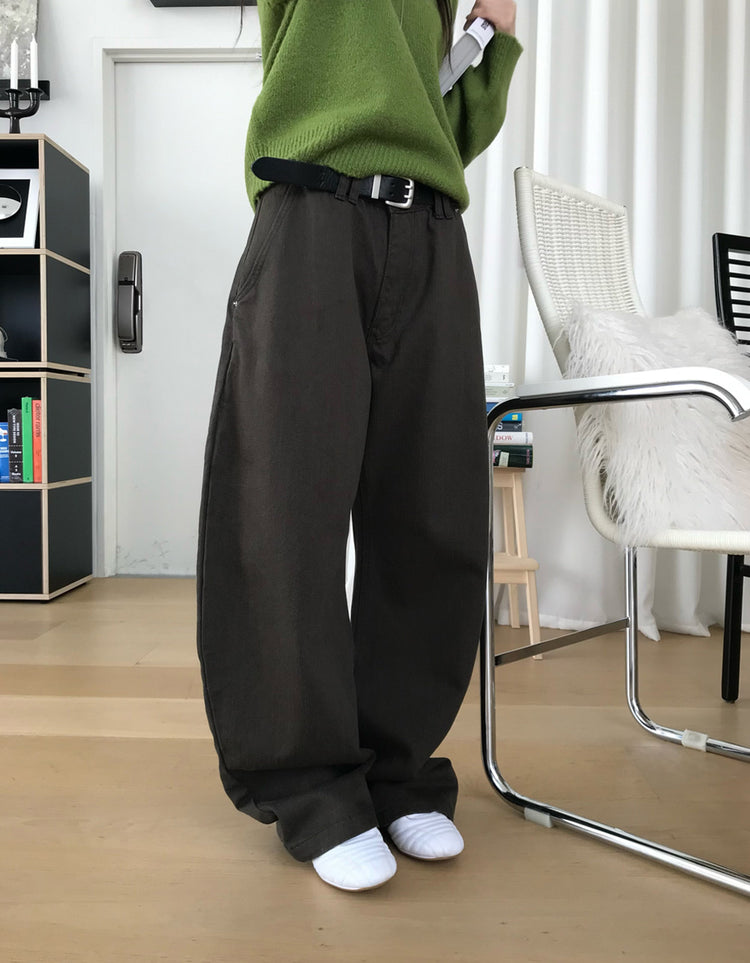 美色雙腰扣細節繭型褲