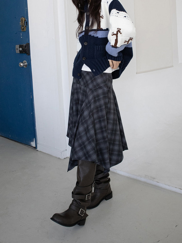 格紋不規則下擺半裙