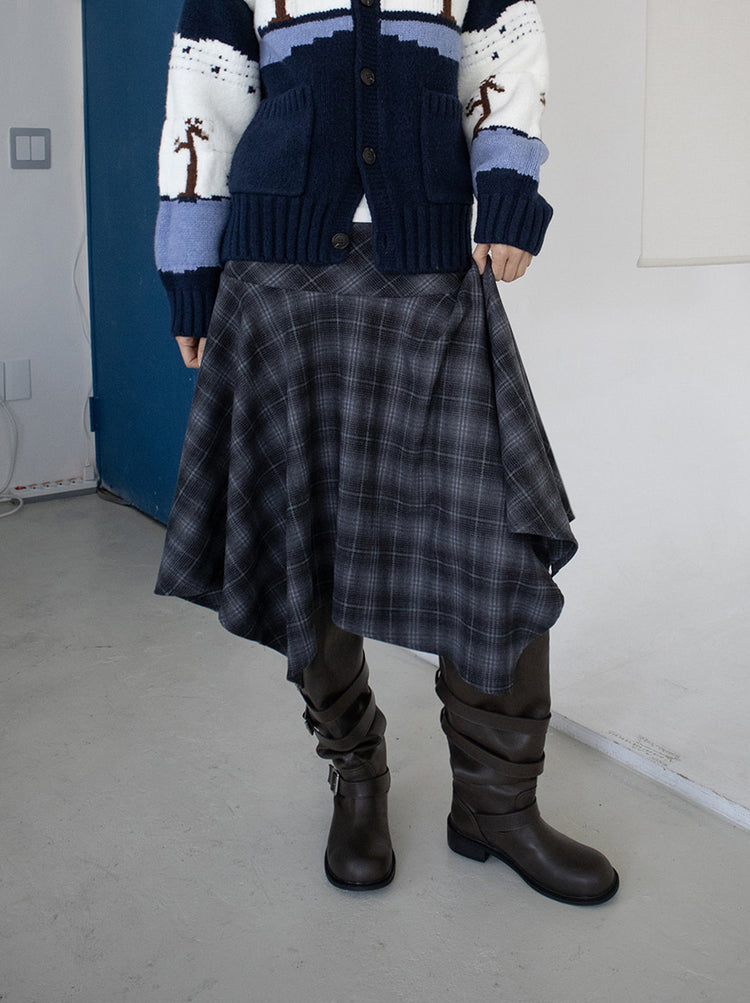 格紋不規則下擺半裙