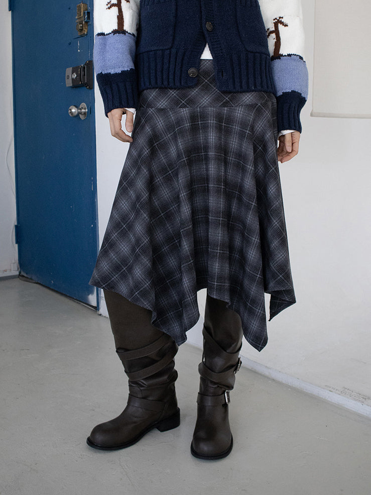 格紋不規則下擺半裙