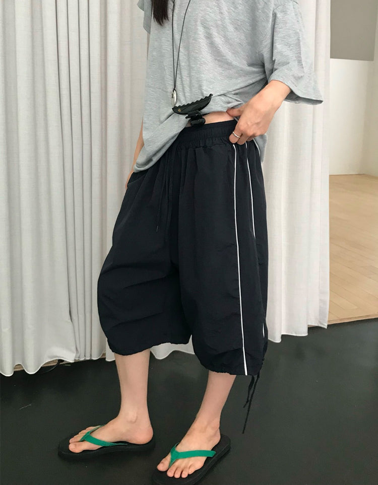 撞色側壓線休閒七分褲