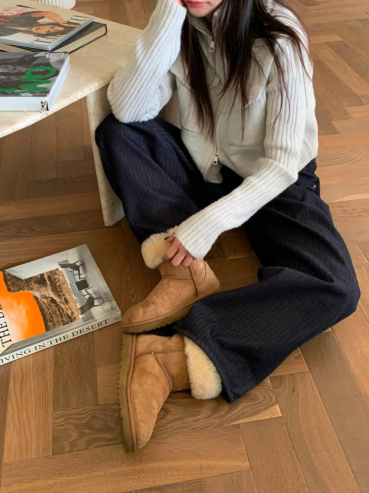 暗條紋細節繭型牛仔褲