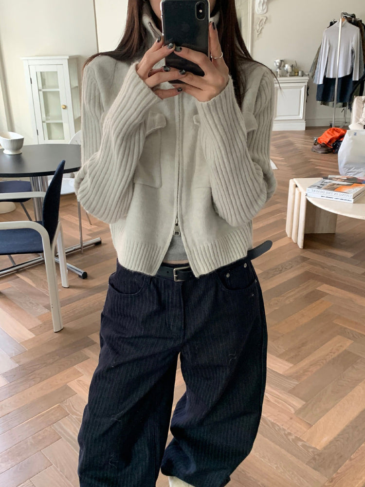 暗條紋細節繭型牛仔褲