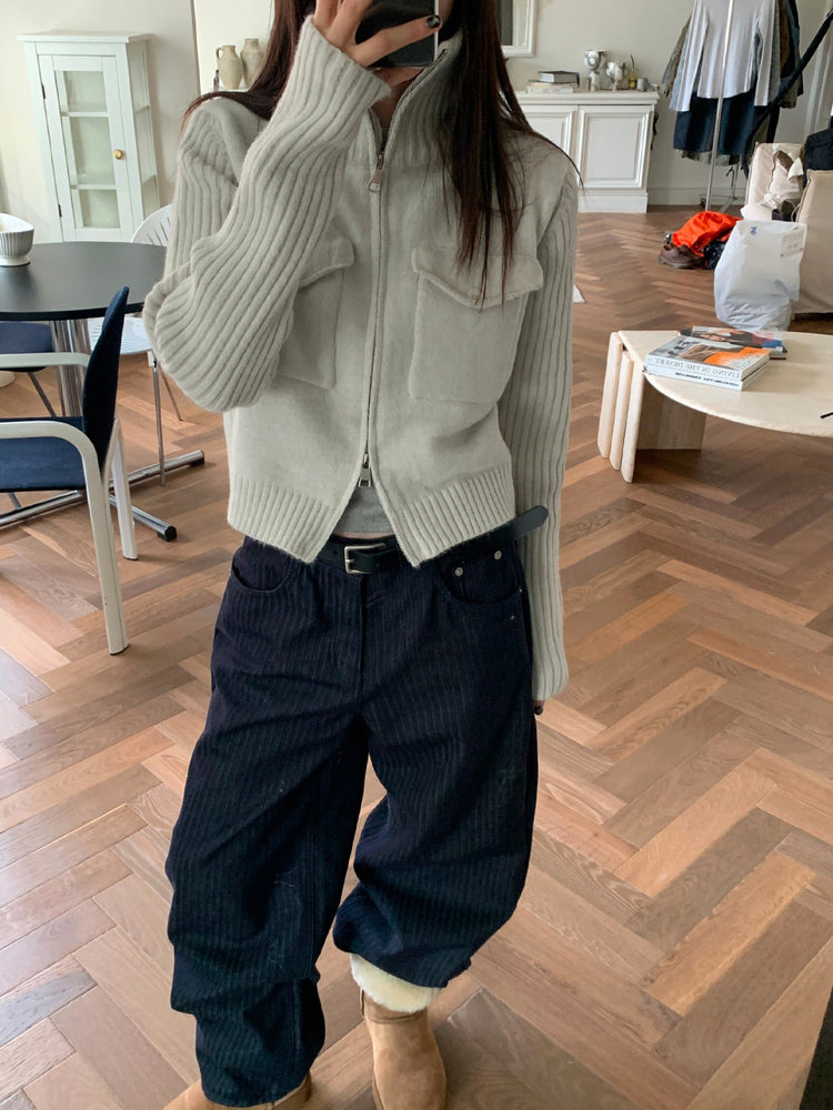 暗條紋細節繭型牛仔褲