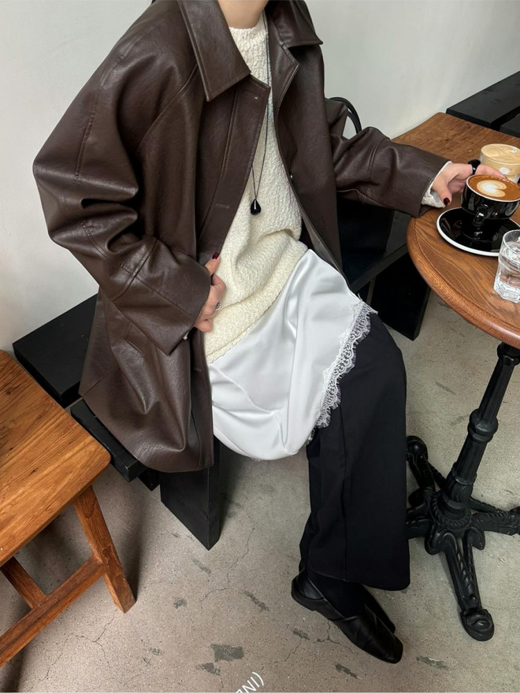 斜下擺蕾絲側抽繩細節半裙
