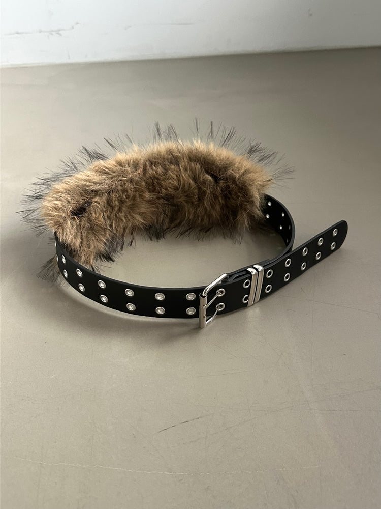 混色毛鐵扣細節腰帶