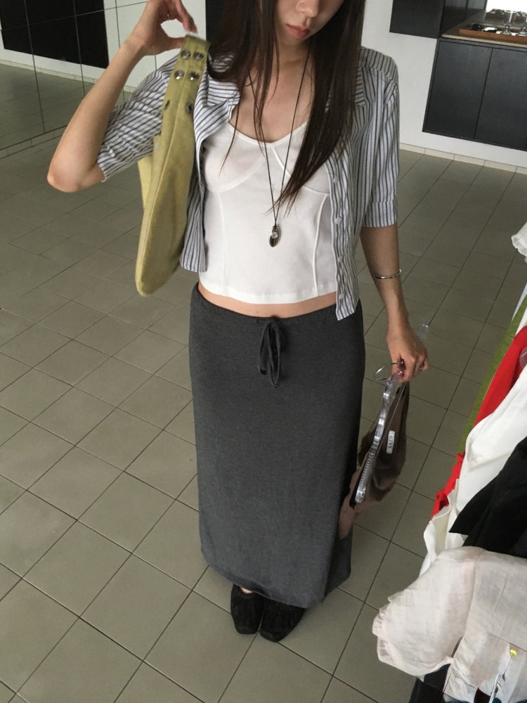 條紋修身七分袖襯衫