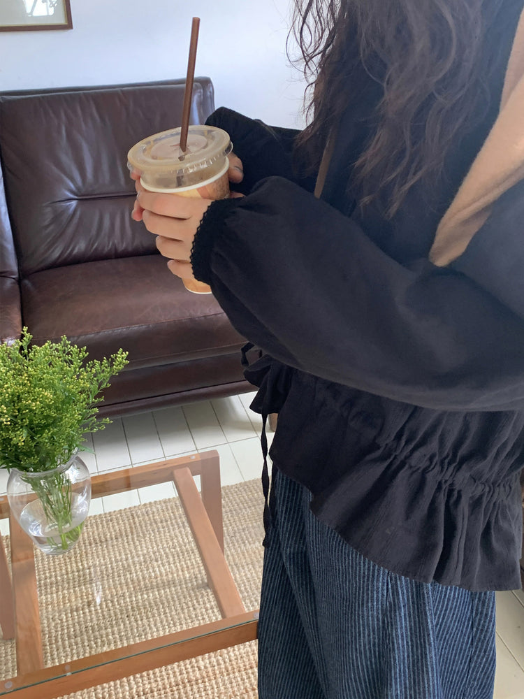 暗直紋理繭型牛仔褲