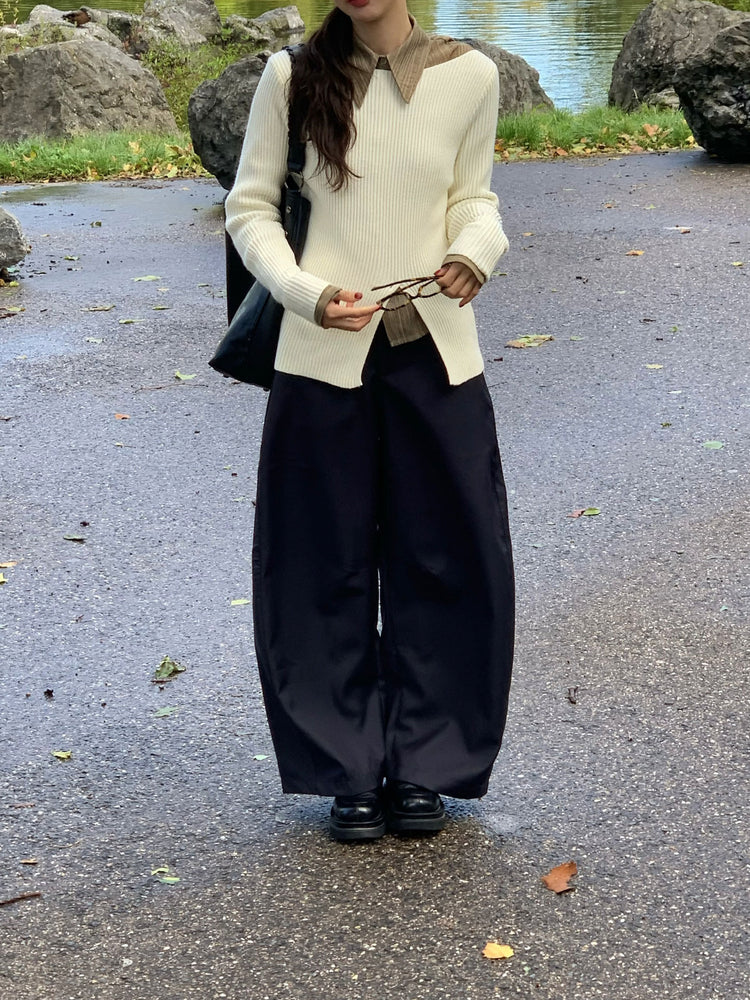 暗紋理修腰開叉細節襯衫